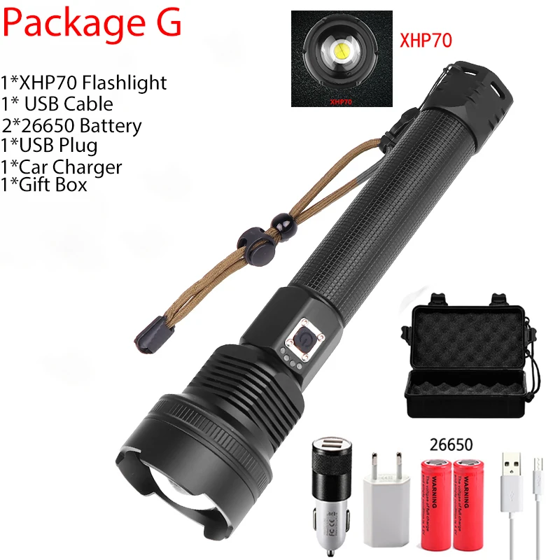 XHP70 Самый мощный XHP90 Новое поступление светодиодный фонарик с usb зумом 18650 26650 USB Перезаряжаемый Аккумулятор VS XHP70/P50 походный фонарь - Испускаемый цвет: XHP70