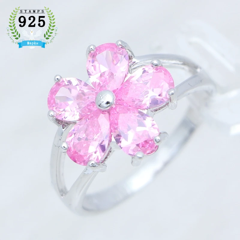 

Женское серебряное кольцо с розовым фианитом