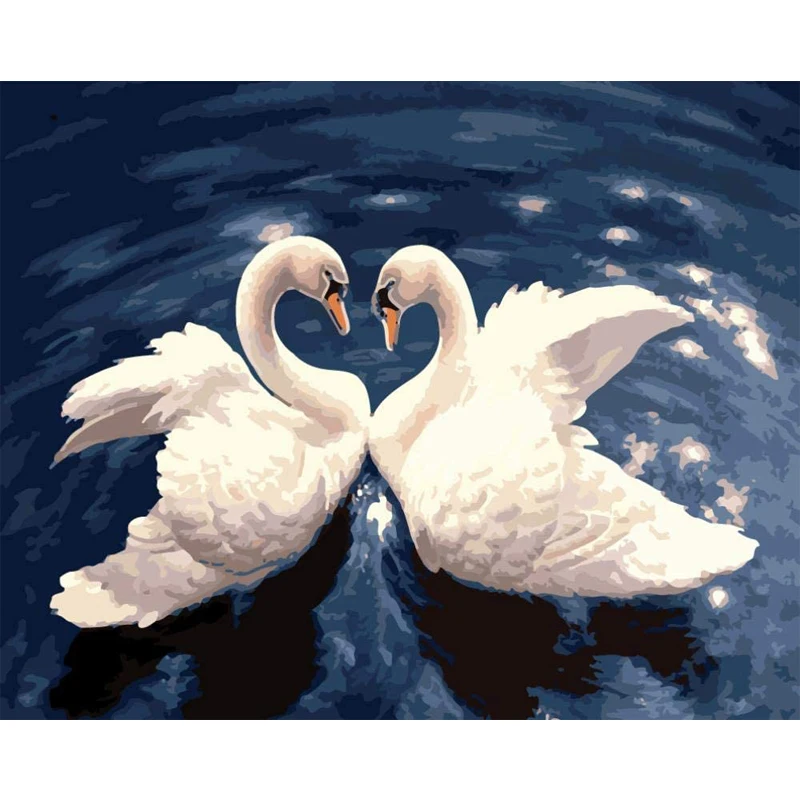 

40x50cm Swan Swimming Diy Frame Picture Oil Painting By Numbers Landscape Canvas Acrylic Painting Wall Home decoration