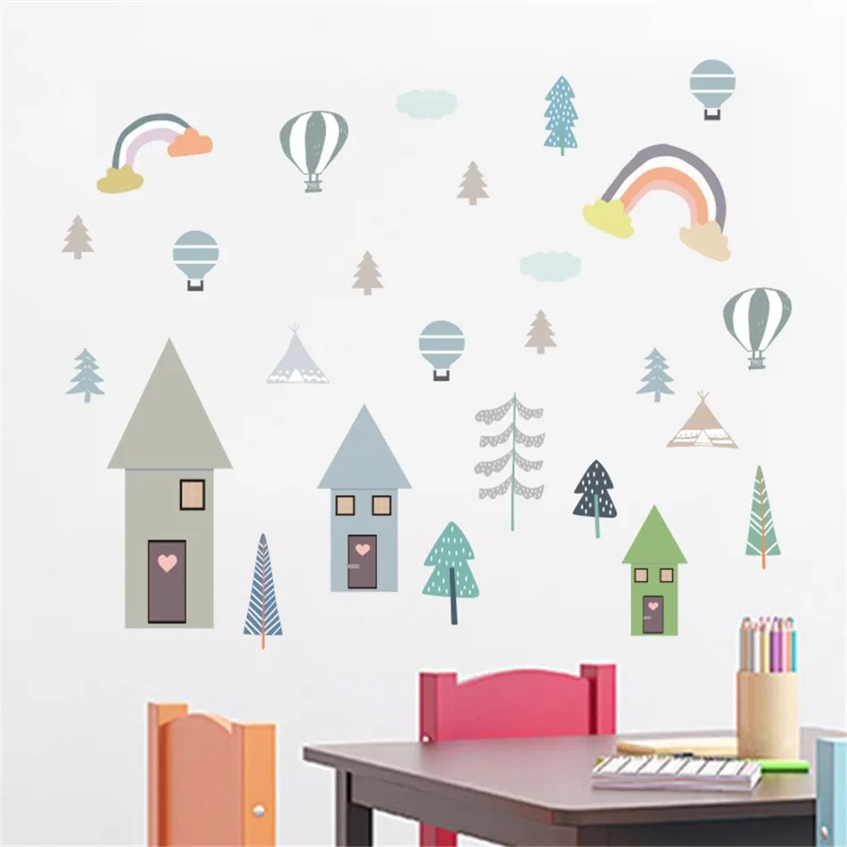 

Tofok Ins Forest Trees Rainbow DIY Wall Sticker Nordic Style Kids Room Nursery Dorm Mural Decals Cabinet Fridge Decortion