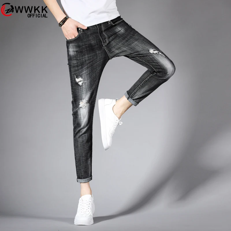 Итальянский стиль модные мужские джинсы черный серый цвет облегающие рваные