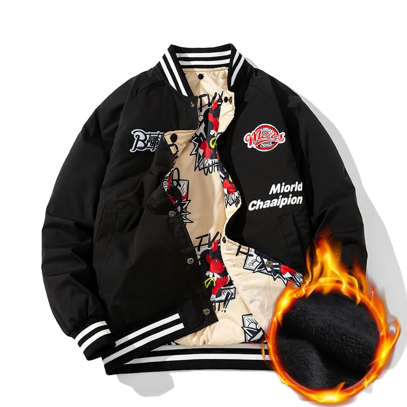 

Winter Bomber Jacket Men Fashion Pilot Jacket Rocket Print Baseball Coat Casual Youth Streetwear Outerwear Mens Clothing 3XL