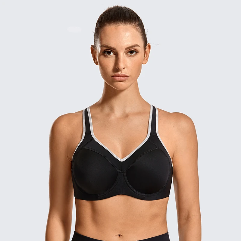 Racerback Underwire Sports Bra High Impact Full Support Lightly Lined Workout Bras For Women Black Lady Underwear Yoga Bralette