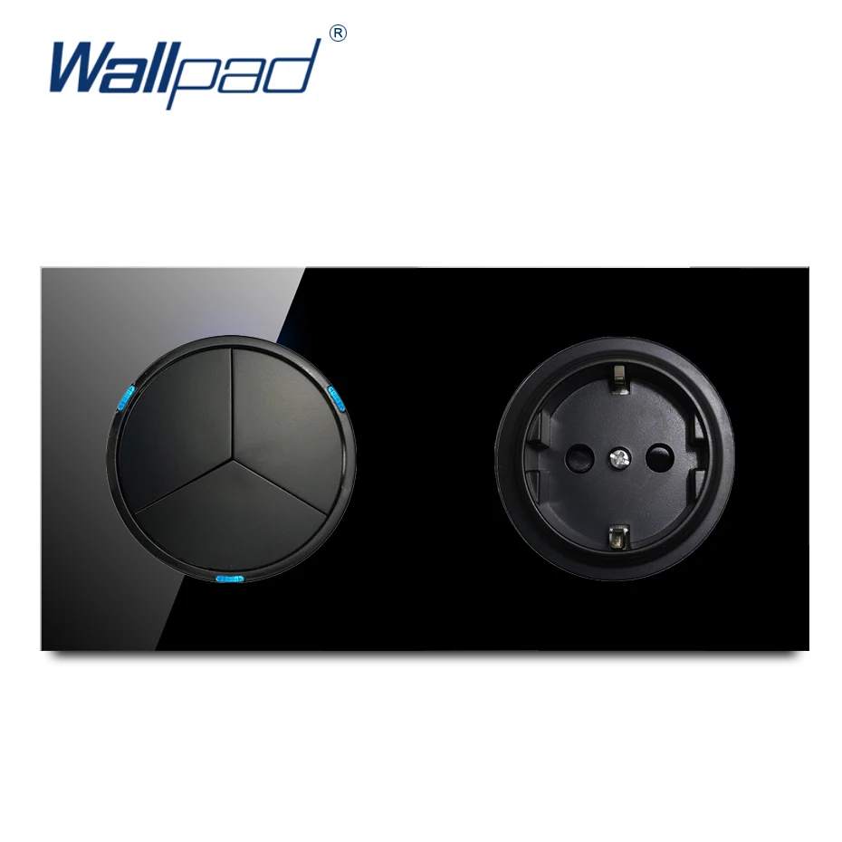 Европейская немецкая розетка Wallpad 3 клавиши 2 канала 16 А прозрачная закаленная