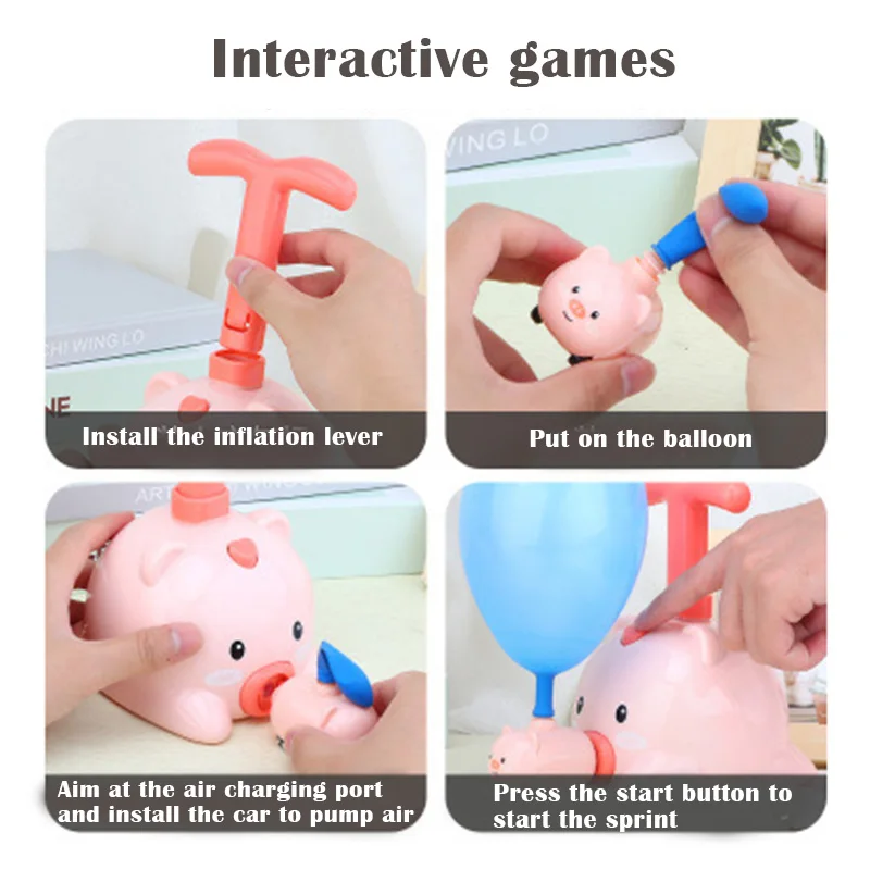 

Cartoon Piggy Air Powered Car Balloon Powered Toy Car Children Science Experiment Kindergarten Puzzle Boys And Girls pig