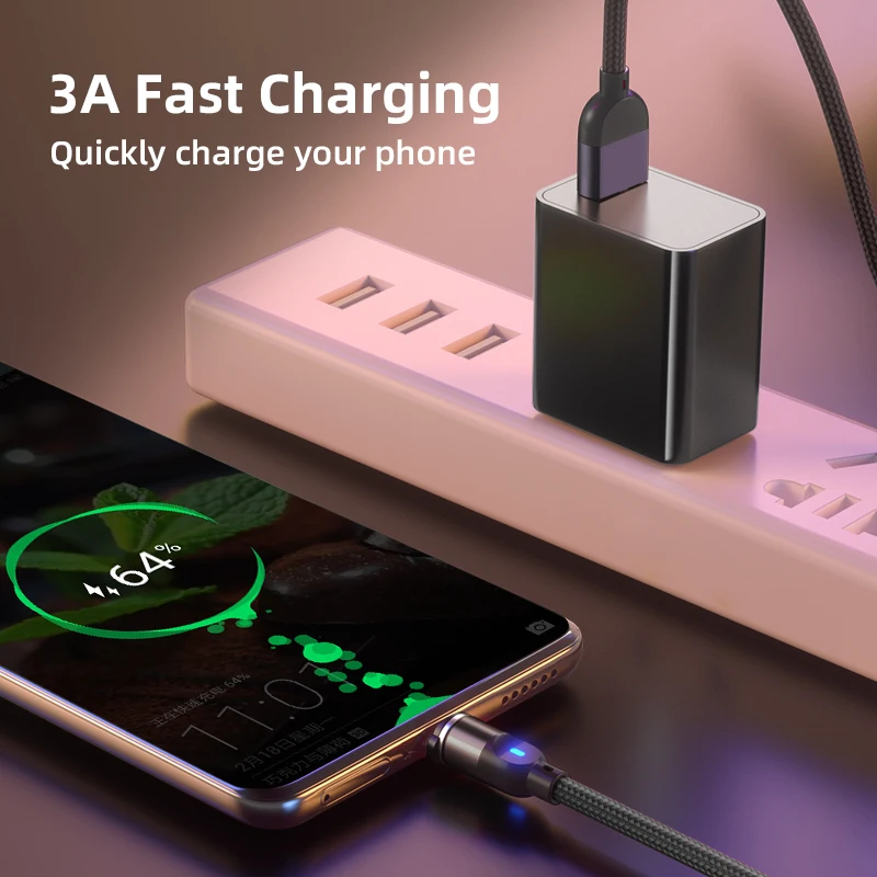 AUFU 3A Magnetic USB Cable For iPhone Samsung Xiaomi Huawei Micro Type C Fast Charging Data Charge USB C Mobile Phone Cable