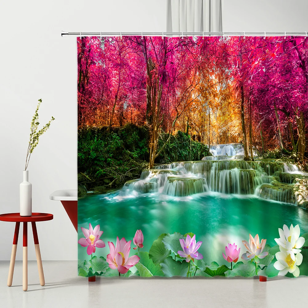 

Spring Scenery Waterproof Shower Curtains Forest Spring Water Bathroom Screen Bath Curtain Multiple Size Bathtub Decoration