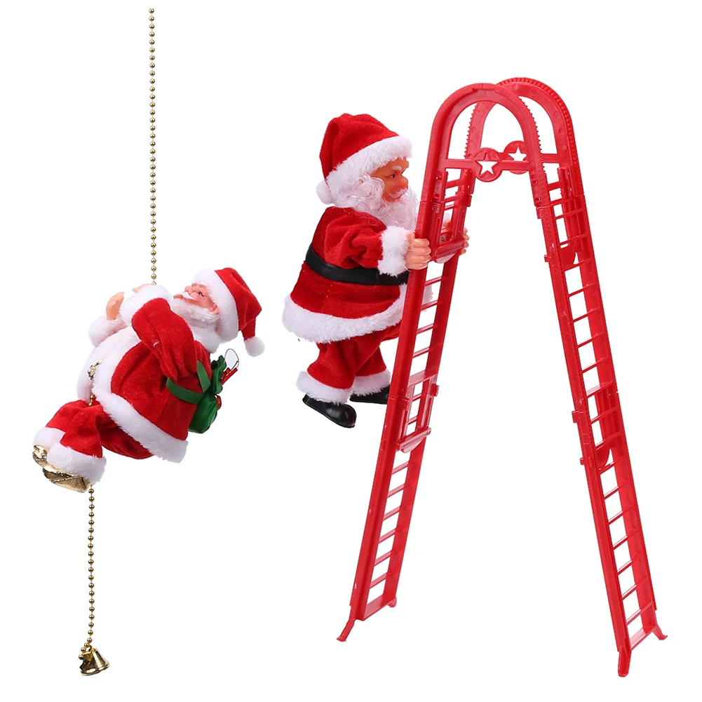 

House Santa Claus Music Toy Christmas Ornaments Lovely Electric Santa Claus Climb Ladder Bead Chain with Music