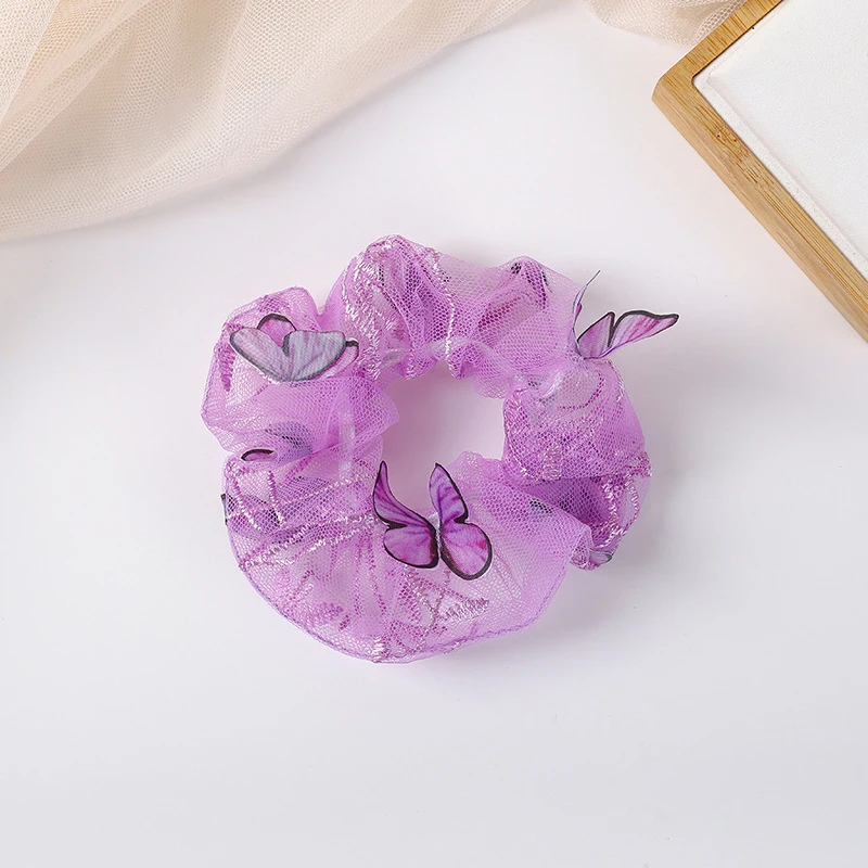 

2021 Sweet Printing Butterfly Mesh Hair Scrunchies Women Romantic Hair Rope Transparent Tulle Organza Hair Tie Hair Accessories