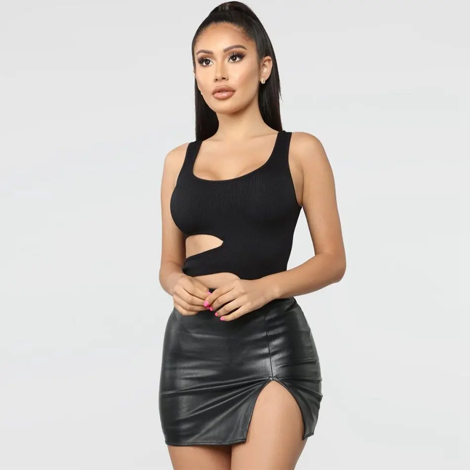 Seamyla женский черный майка без рукавов с вырезами бретелек обтягивающий