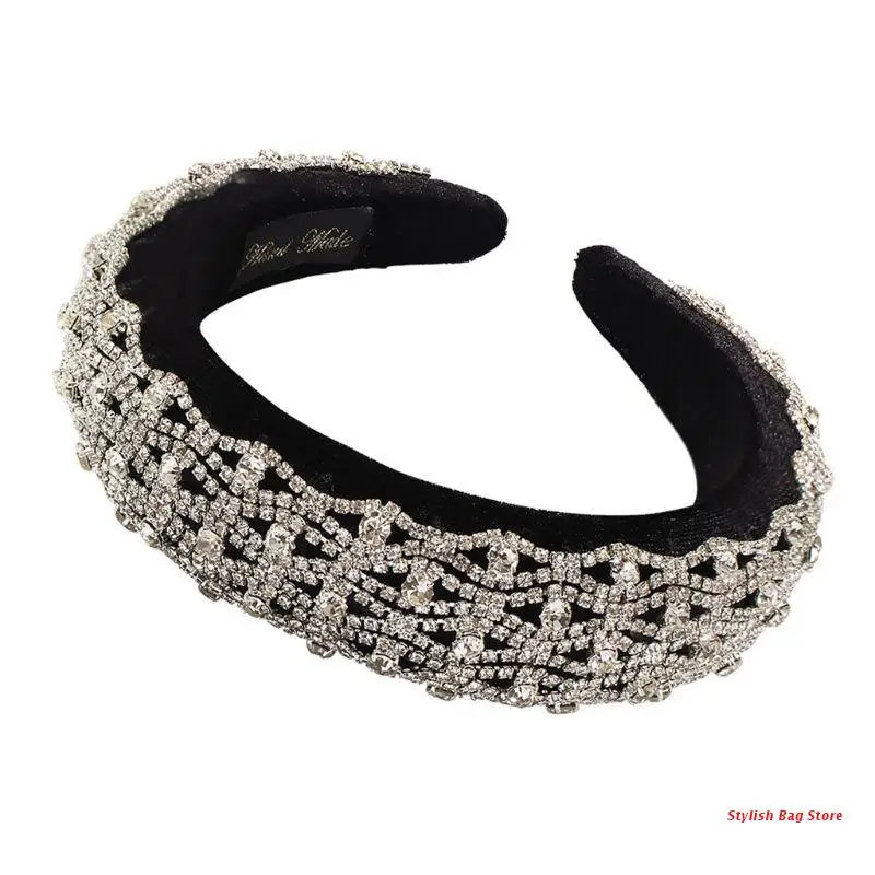 

Sponge Padded Jewelry Headband Glitter Wavy Rhinestone Chain Velvet Hair Hoop