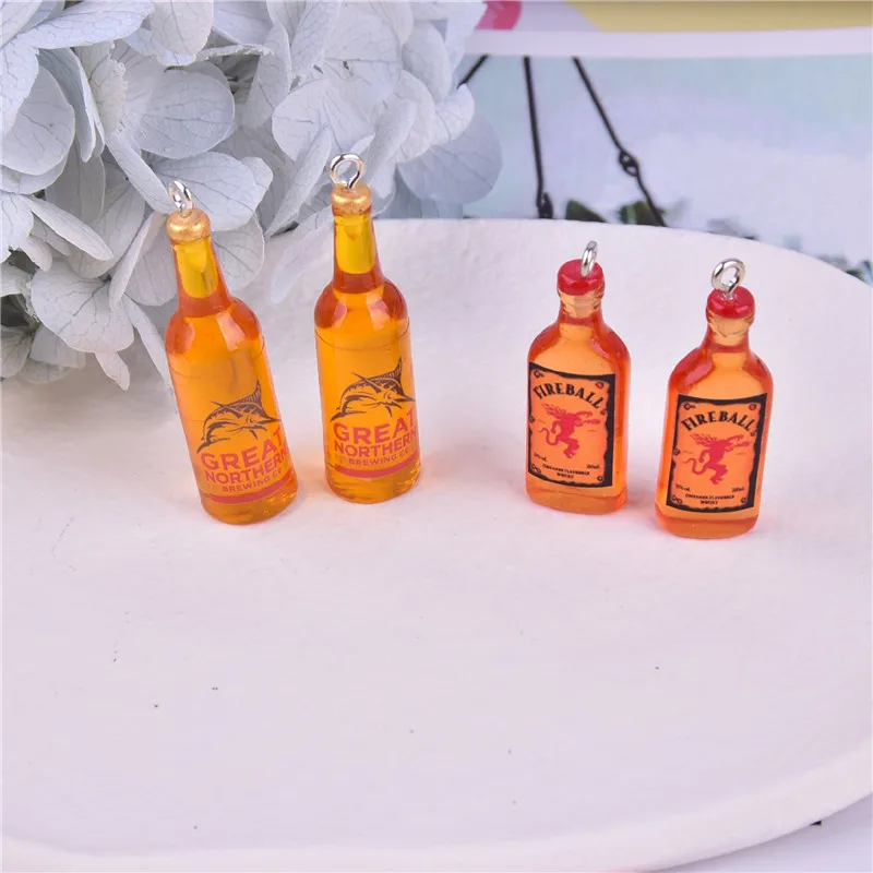 10pcs/pack 3D Beer Bottle Alcohol Drink  Resin Beer Charms Earring Keychain  Jewelry Making