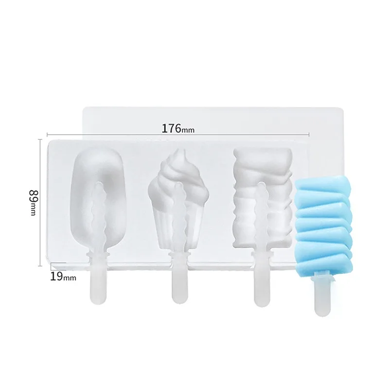 

Cute Cartoon Ice Cream Mold Silicone Popsicle Mold DIY Reusable BPA-Free Ice Pop Mold With Lids and Sticks Freezer Juice 3 Cell