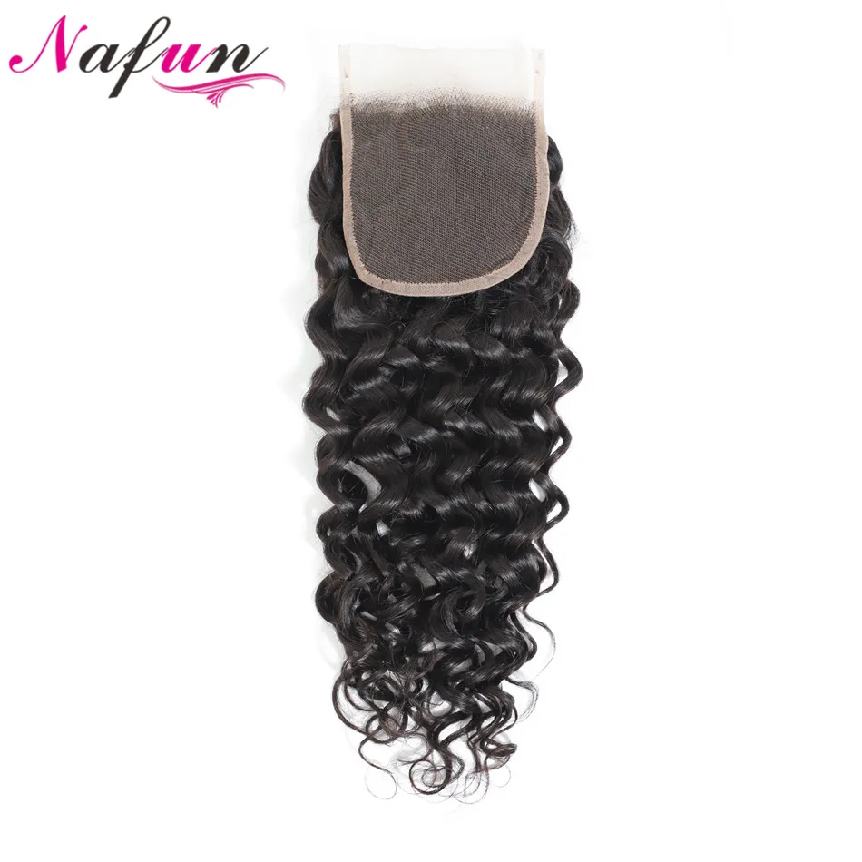 Nafun Water Wave Lace Closure Peruvian Human Hair 4x4 Free/Middle/Three Part Non Remy Swiss | Шиньоны и парики