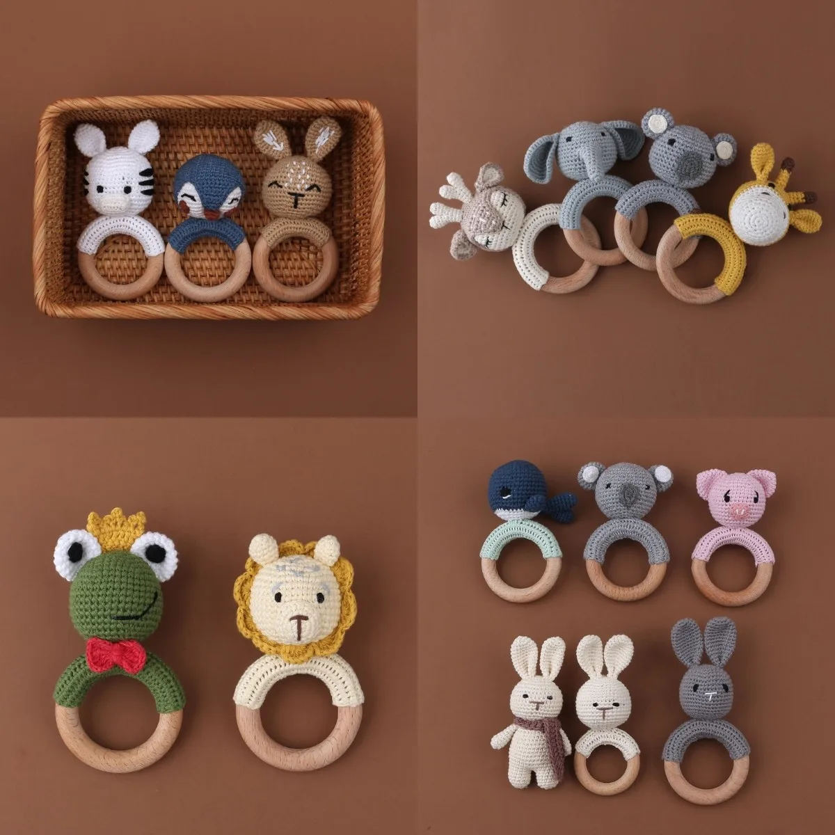 1pc Baby Teether Safe Wooden Toys Mobile Pram Crib Ring DIY Crochet Rattle Soother Teether Baby Product Newborn Educational Toys