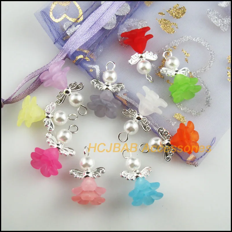 20Pcs Mixed Tiny Acrylic Angel Silver Plated Wings Charms Pendants 14x22mm | Украшения и аксессуары