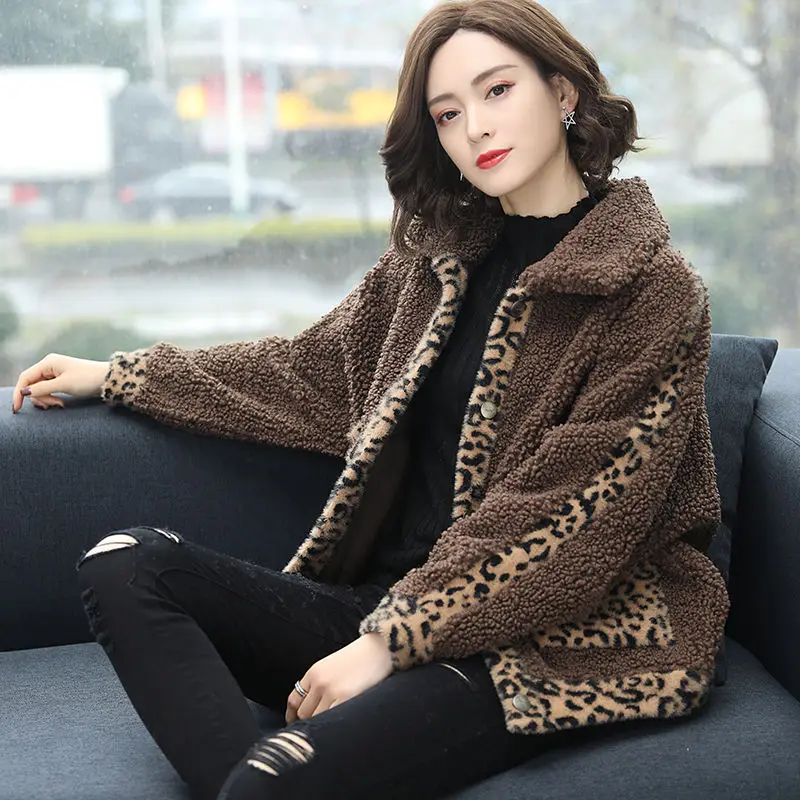 

Parkas Women's Plus Size Short Fur Coats 2020 Winter Faux Fur Cashmere Leopard Prints Splicing Thickening Skinny Jackets Woman