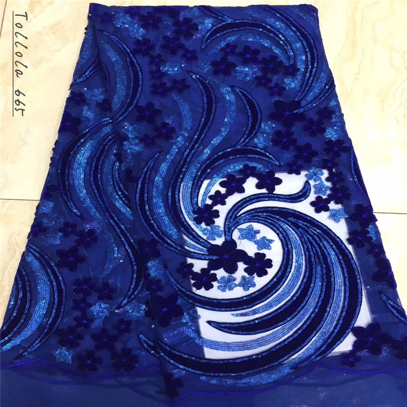 Teal Nigeria Latest Design Velvet Lace Fabric 5 Yards/pcs High Quality African With Color Sequins For Party Dress | Дом и сад