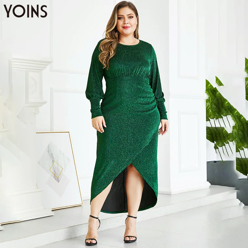 YOINS-модное металлическое блестящее вечернее платье с круглым вырезом и