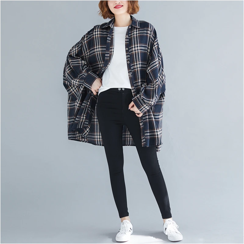 BelineRosa Англия Стиль Женские 4XL 5XL Большие размеры Блузки Полосатый плед Чистый хлопок топы и блузки ZRK00001