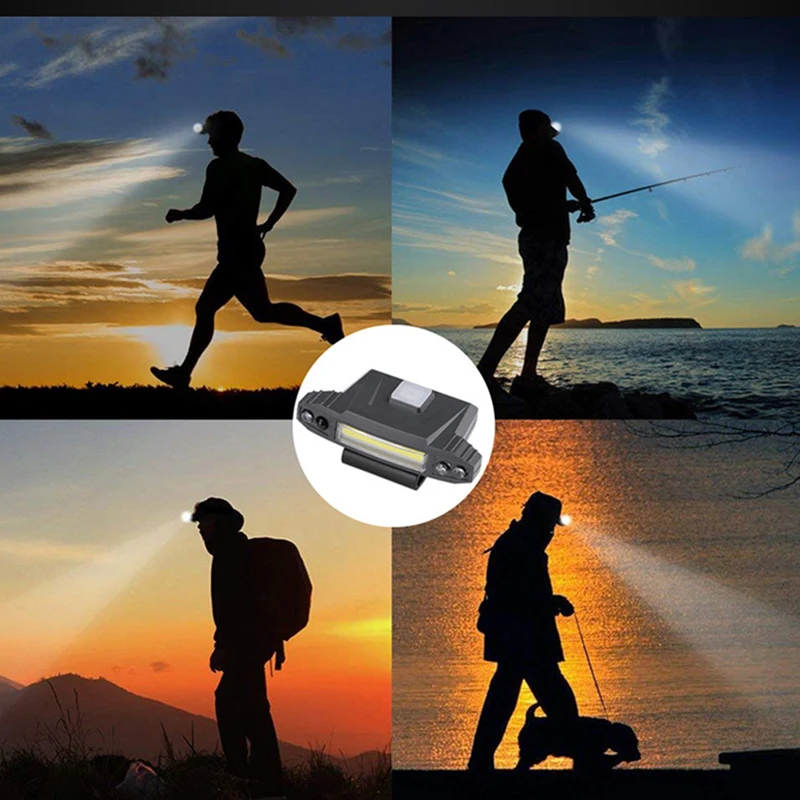 COB светодиодные фары 4 режима USB Перезаряжаемые Кепки зажим светильник движения