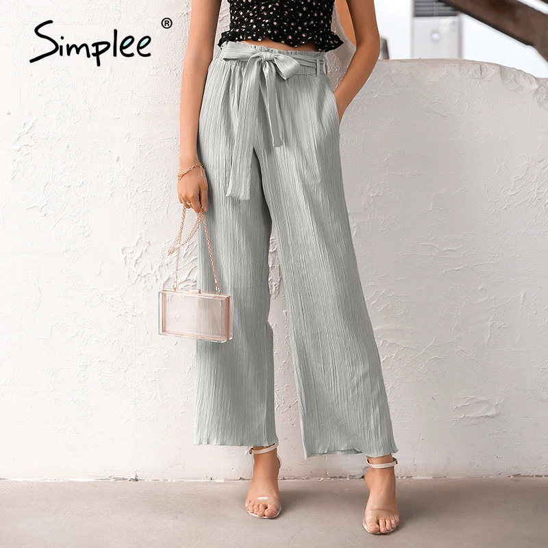 Simplee Casual sash high waist women pants 2020 Spring Summer palazzo long wide leg Office lady work trouser female pant | Женская