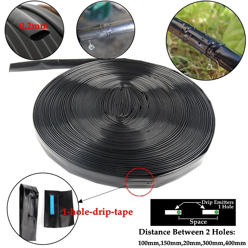 

20~100M 16mm Micro Irrigation Drip Tape 1-Hole Space Distance 100~400mm Greenhouse Watering Patch Tape Hose with 1set Connector