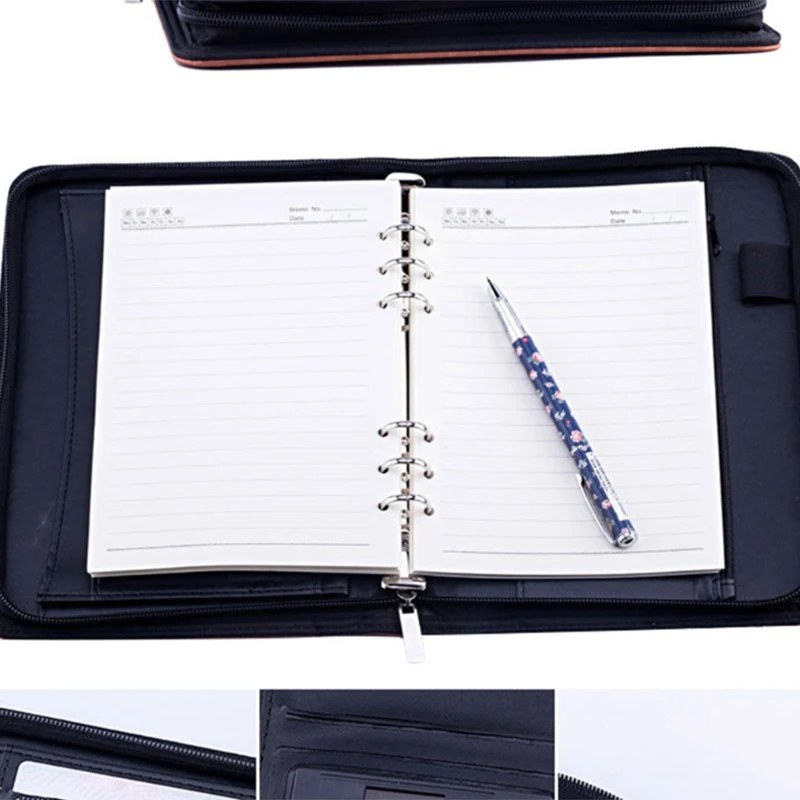 A5 Padfolio с калькулятором папка на молнии блокнот портфель из искусственной кожи папка для руководителя спиральная дорожная записная книжка