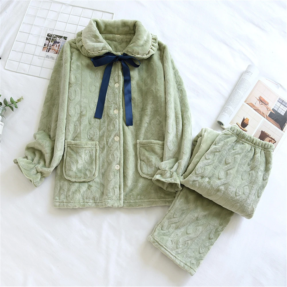 Пижамный костюм из кораллового флиса Женский утепленный фланелевый бархатный