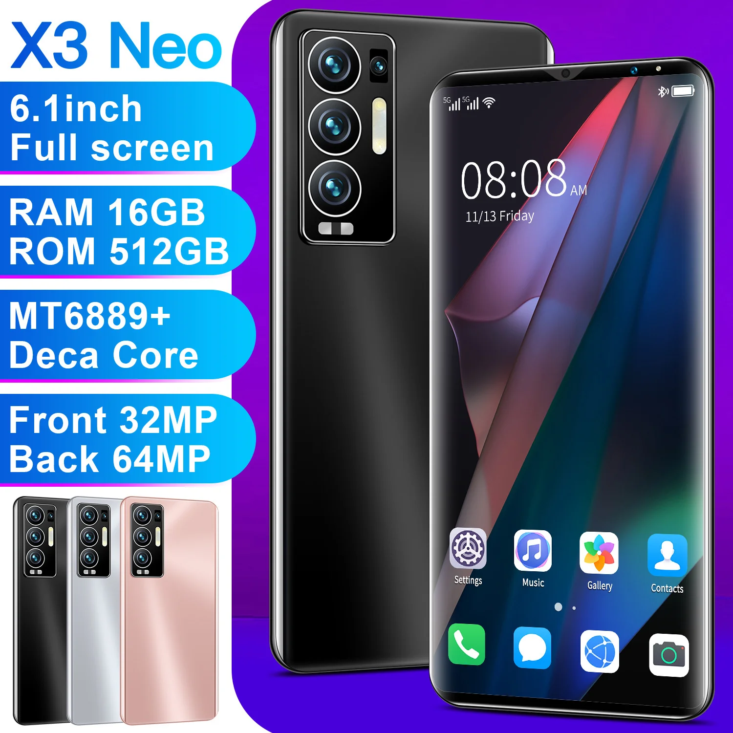 2021 new fashion 5g 6 1 inch full screen smartphone 16gb512gb for oppo find x3 neo cellphone huawei xiaomi samsung mobile phone free global shipping