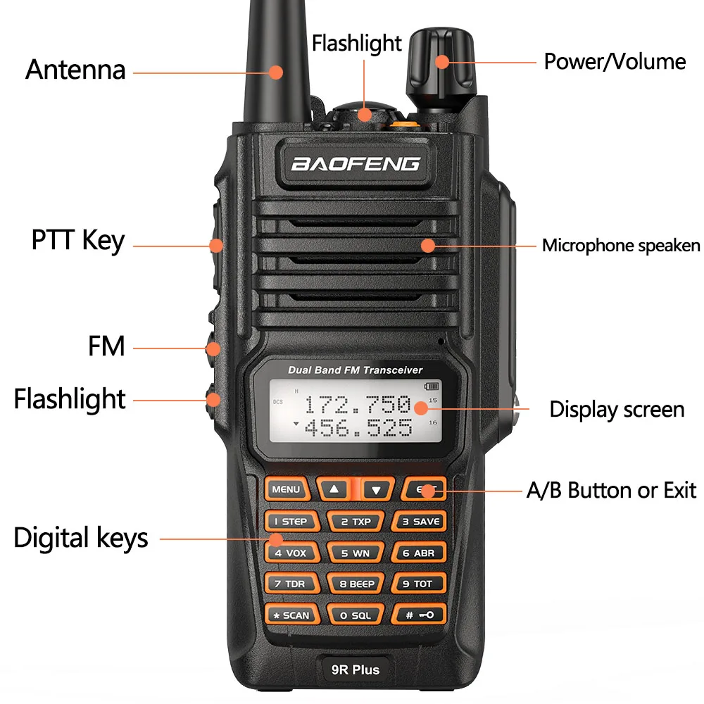 Walkie Talkie BaoFeng UV-9R Plus High Wattag IP68 Waterproof interphone High Power Ham 30-50KM Long Range Portable Two Way Radio