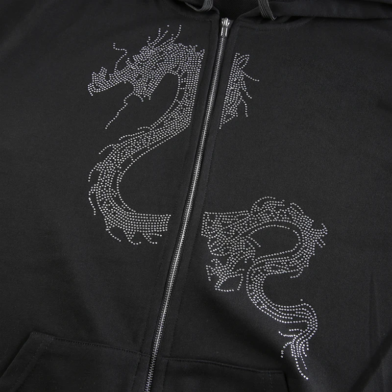 

Rockmore Dragon Pattern Women'S Hoodies Sweatshirt Oversized Zip Up Hooded Pockets Plus Size Jacket y2k Autumn Chinese Style Top