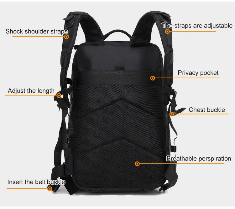 50L Capacity Military Tactical Backpack Men Army Large Bag Hiking Camping Rucksack Hunting Outdoor Waterproof Travel Backpack