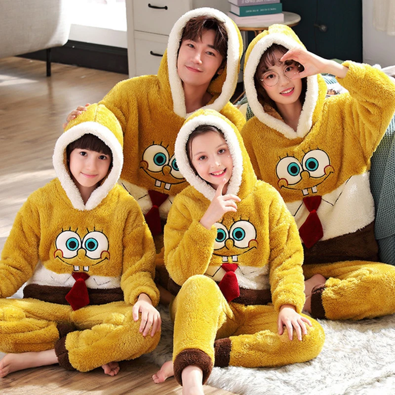 Зимний Пижамный комплект для родителей и детей Детские фланелевые пижамы