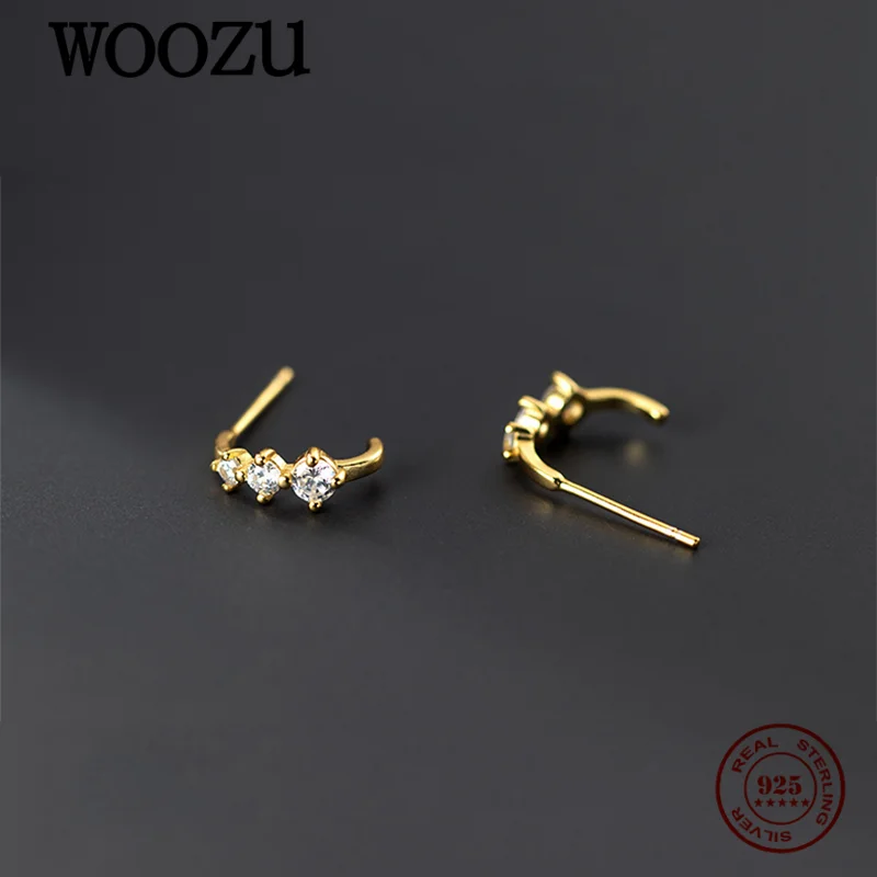 

WOOZU Real 925 Sterling Silver Geometric C-Shape Zircon Stud Earrings For Women Charm Wedding Teen Punk Rock Jewelry Gift 2021