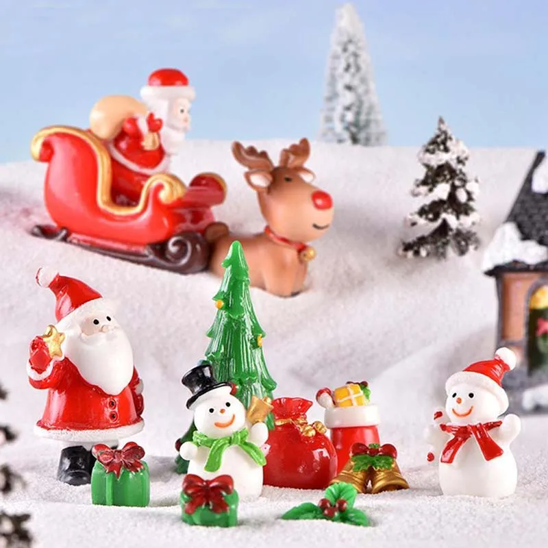 Dollhouse Miniature Christmas Tree Snowman Gift Box Decor Ornament Sleigh Micro Landscape Snow Scene New Year Decor for home