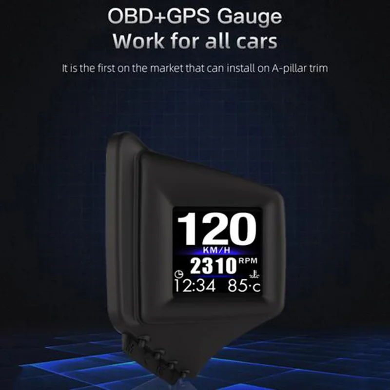 Автомобильный HUD Дисплей OBD + GPS Двойная система смарт-датчик А-столб Отделка