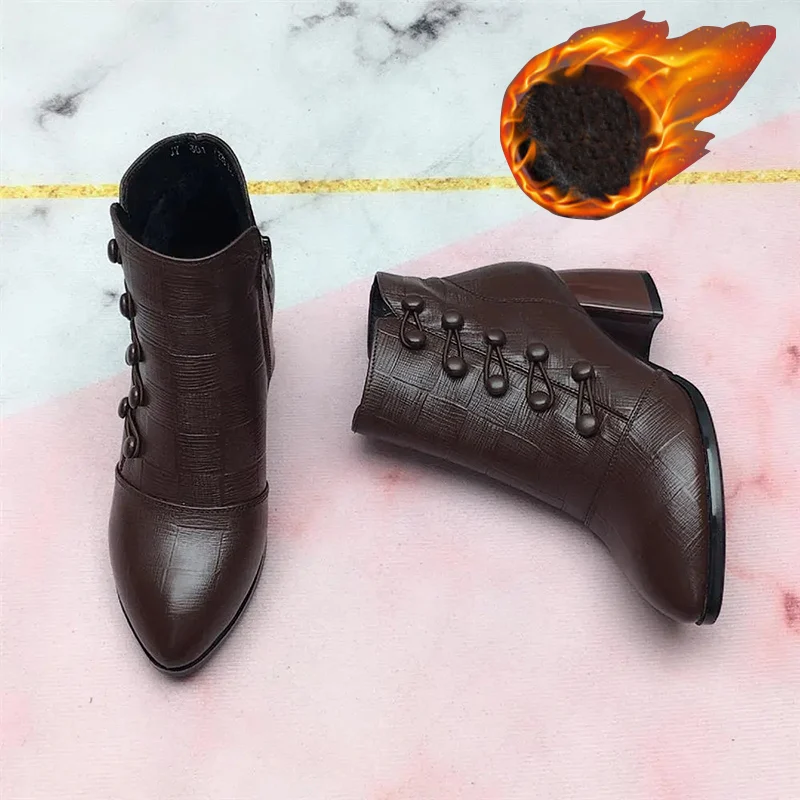 

Big Size 41-43 Mother Shoes 2021 New Autumn Winter Women Leather Boots Medium Thick Heel Wedge Woman Botas