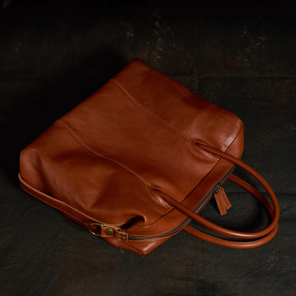 

NUPUGO Genuine Leather Vintage Men Handbag Man Briefcase Brown Business Shoulder Crossbody Bag Cowhide Office 14 Inch Laptop Bag