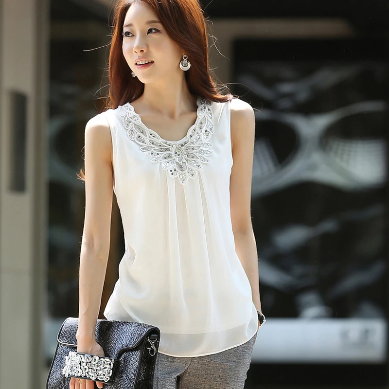 

Oversize 6XL Summer Women Chiffon Camisole Tops Female Polyester Tanks Sleeveless Basic Solid T shirts Office Lady Streetwear