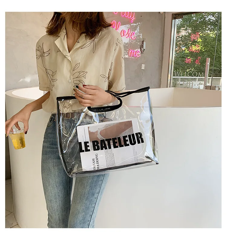 JIULIN Summer Transparent Big Bag Woman 2019 New Korean Fashion Large Capacity Single Shoulder Leisure Handbag Tote | Багаж и сумки