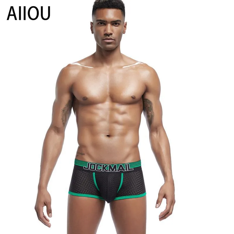 Мужские трусы боксеры AIIOU черные сетчатые Прозрачные шорты удобное нижнее белье