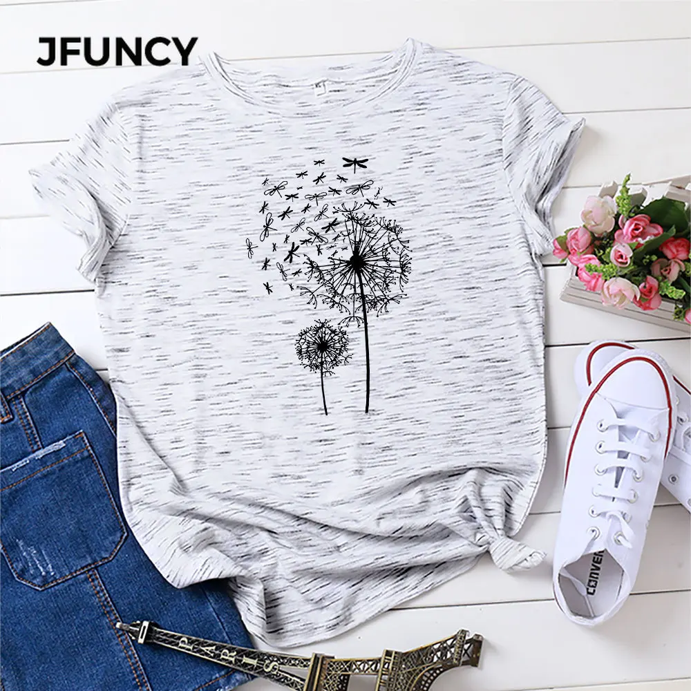 JFUNCY женская летняя футболка с принтом одуванчика Женская хлопковая Футболка