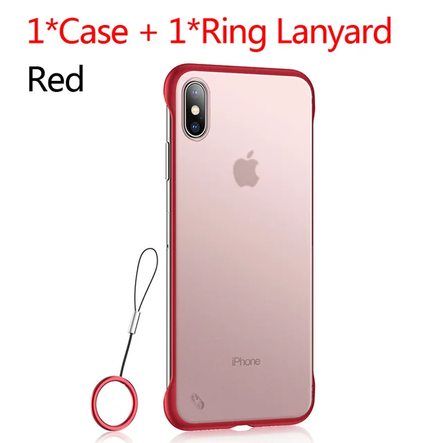 Чехол для iPhone XS Max XR X 11 Pro с кольцом для пальцев Бескаркасный Прозрачный матовый Жесткий Чехол для iPhone X 7 6 6S 8 Plus - Цвет: ZRed