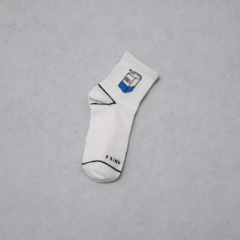 

LEOSOXS New female socks cartoon couple's middle tube white dinosaur milk rocket Harajuku sports socks male and female socks