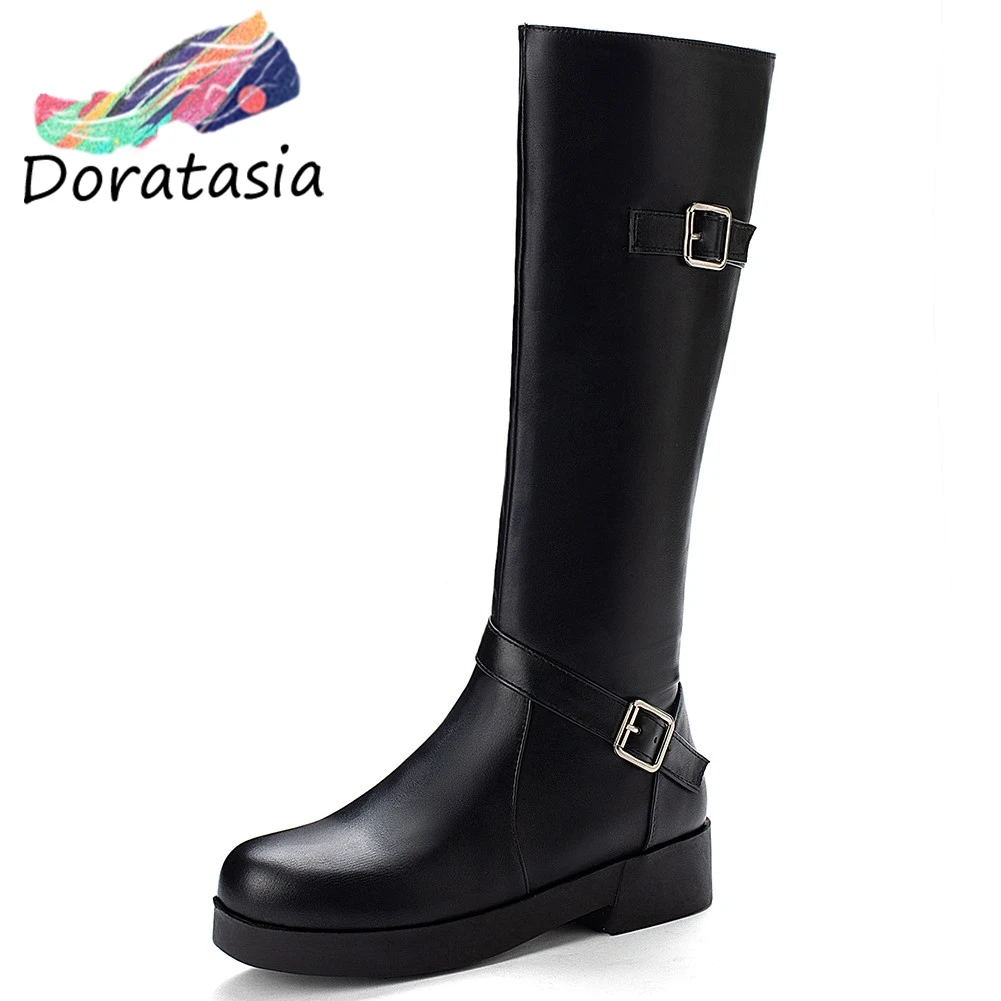 DORATASIA/Новинка 33-43, элегантные сапоги до середины икры для верховой езды на платформе женские теплые зимние сапоги на меху г. Черного цвета женская повседневная обувь