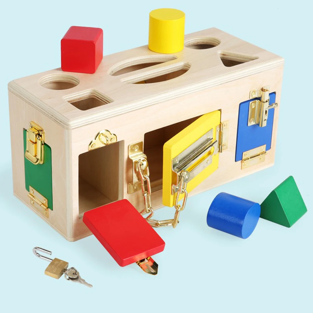 

Разноцветная коробка Монтессори с замком, игра с животными, деревянный сарай с замком, Детские обучающие игрушки для дошкольного обучения