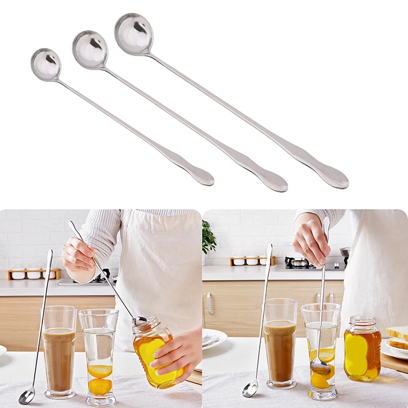 19/25/30cm Stainless Steel Coffee Spoon Long Handle Drink Spoon Ice Cream Dessert Tea Stirring Spoon Picnic Kitchen Accessories