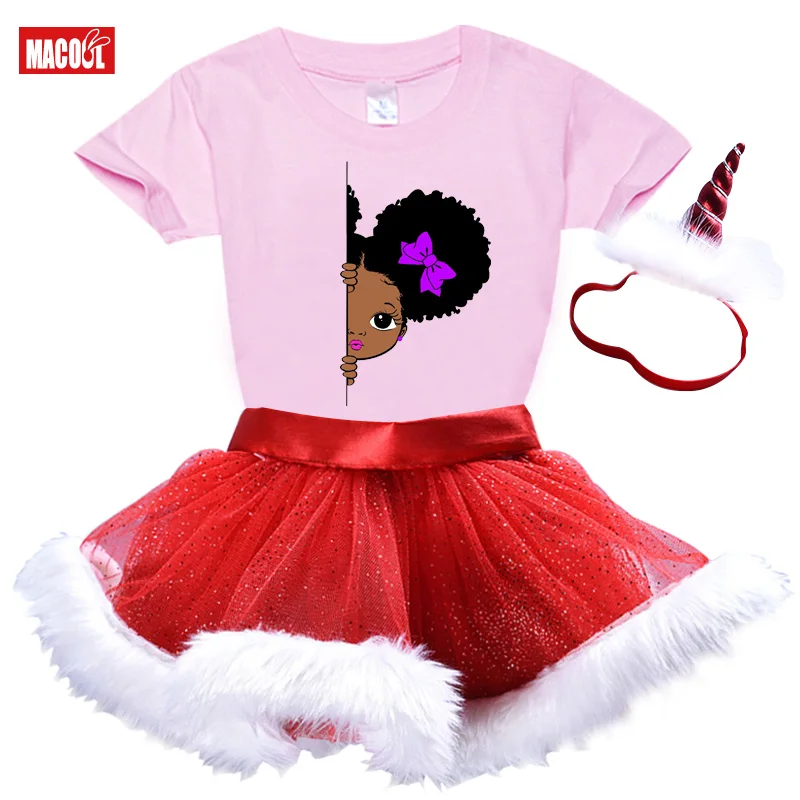 

Christmas Kids Baby Girls Fleece Dress+O-Neck Short sleeve T-shirt 3pc Girls Skirt with Back Zipper Party Pageant Santa Dresses