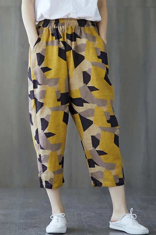 

Linen Pants Female Trousers Candy-Color High-Waist Plus-Size Geometric Women Loose Summer-Style DM001